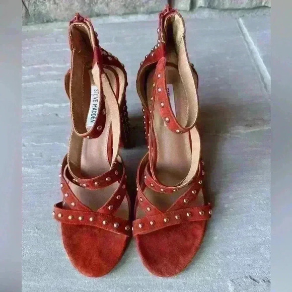 Steve Madden Fara Sandals Rust Suede Leather Studded Ankle Strap SZ 9 - Picture 3 of 8